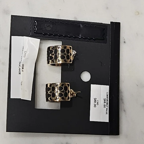 BNIP - Coach Gold-Tone Signature Coach Cutout Hoop Earrings - Picture 3 of 3